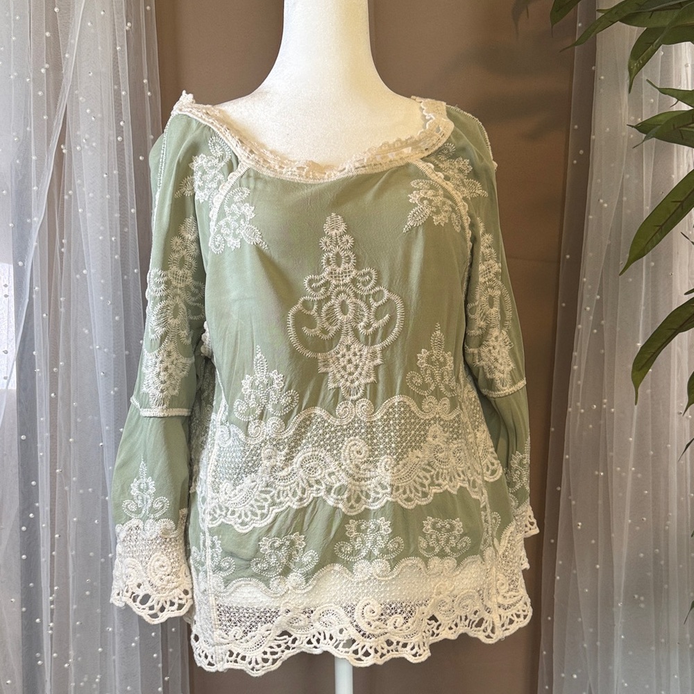 Democracy Sage Green Lace Blouse